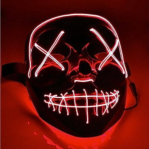 TK Gruppe Timo Klingler Maschera horror a LED rossa - come da Purge con effetti di luce 3X, controllabili, per Halloween come costume per uomini e donne