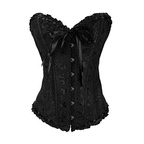 SxyBox Corsetto Donna Sexy Burlesque Overbust Corsetti Bustino per Halloween, Carnevale e Feste,Nero,S