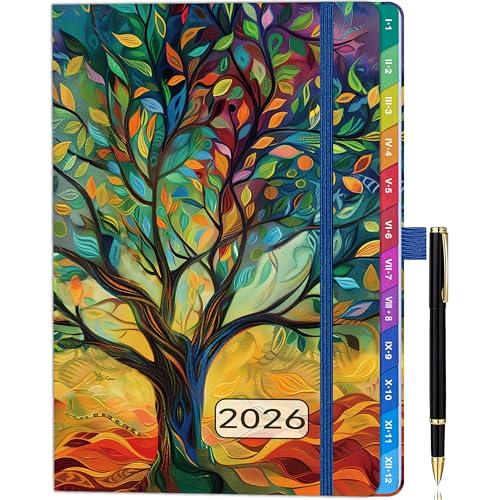 Agenda settimanale A5 2026 – da gennaio a dicembre – vista settimana su 2 pagine, divisori colorati, penna, tasca posteriore, segnalibri a nastro – Organizzatore elegante per studenti, ufficio o casa.