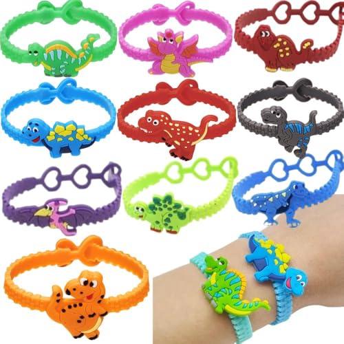 Megaser 30 PCS Braccialetti Bambini Dinosauri, Regali Fine Festa Compleanno Bambino, Gadget Bambini Compleanno, Giochi per Feste, Set Regalini dopo festa, 30 Braccialetti per bambini