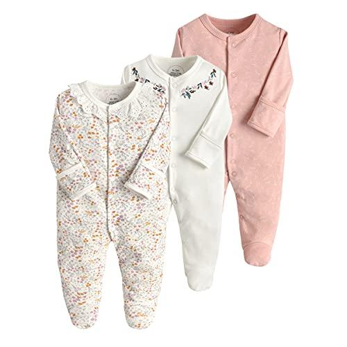 amropi Bambino Pagliaccetti 3 Pezzi in Cotone Neonato Ragazzi Ragazze Pigiami Manica Lunga Tutine 0-3 Mesi, Bianco Rosa Fiore