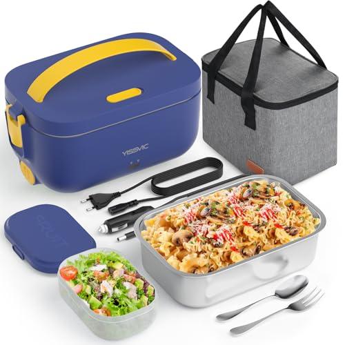YISSVIC Scaldavivande Elettrico Portatile con 9,9L Borse Termica, 4 in 1 12V/24V/220V-240V per Auto Camion e Ufficio Acciaio Inox Rimovibile Portapranzo Termico Elettrico