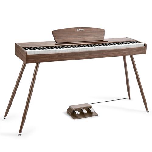 Donner DDP-80 Pianoforte Digitale 88 Tasti Tastiera Ponderati, Azione del Martello II, Piano Elettrico Domestico con Supporto, Pedale Triplo e Collegamento USB MIDI, Colore legno noce