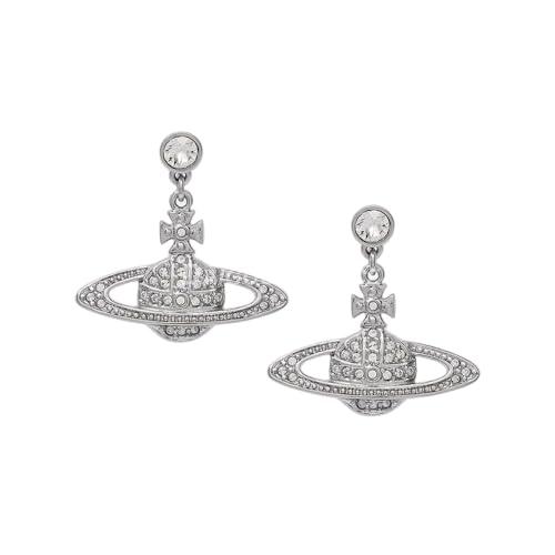 Orecchini a bottone Saturno placcati argento charms pianeta zirconia cubica pendenti gioielli dichiarazione regali per donne (Argento Placcato)