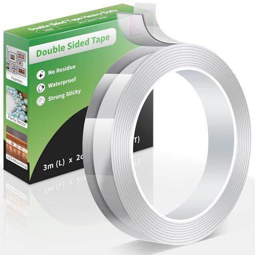 Euqvunn Nastro biadesivo Extra Forte, (3,0 m × 2,0 cm × 1 mm) Nastro di Montaggio Nano Rimovibile, Nastro Adesivo Trasparente per Decorazioni/Applicazione a Parete/Tappeto, 1 rotolo