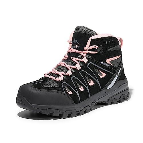 NORTIV 8 Scarpe da Trekking Impermeabili da Donna Scarponi da Montagna Trekking Antiscivolo Leggero Esterno Traspirante,Size 39,Nero/Rosa,SNHB211W