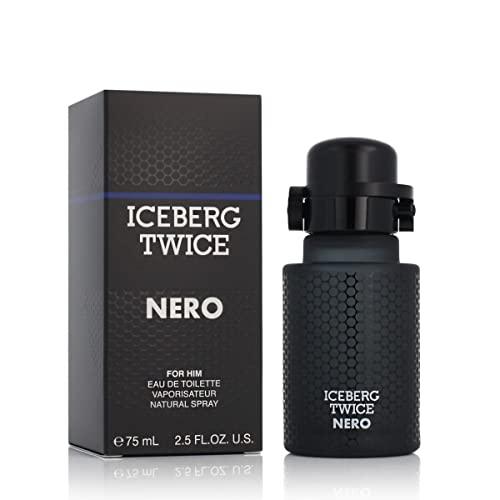 ICEBERG Twice NERO Man – Eau de Toilette 75 ml, Profumo da Uomo dalle Note Woody Oriental, Lussuoso Flacone in Vetro Nero, Fragranza Sport