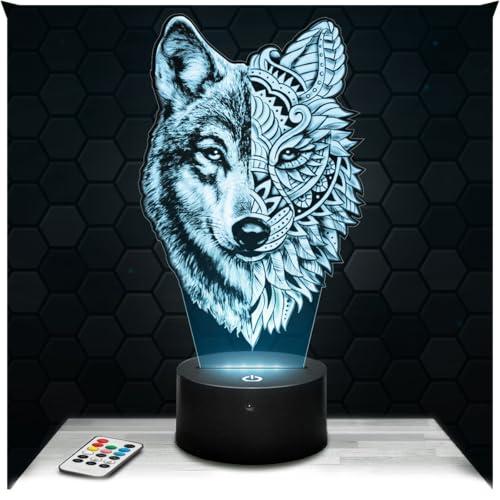 Lampephoto.fr - Lampada 3D Lupo Double Face, Decorazione Animale Realistico Mandala, Idea Regalo Uomo Donna oggetto Lupo Luce Notturna Adulto Decorazione Camera, Idea Regalo Natale Originale TOP