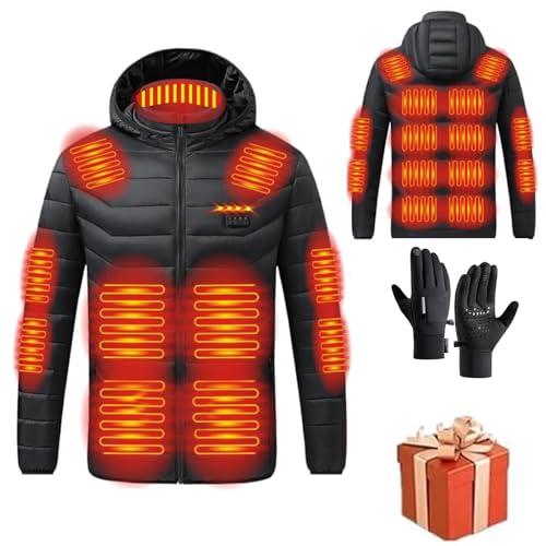 HAOLEI Giacca Riscaldata Uomo Donna 3 Temperature Giacche Riscaldate 21 Giubbotto Riscaldante con Cappuccio Elettrica Intelligente a Costante USB per Controlli Moto Sci Caccia all'aperto in Campeggio