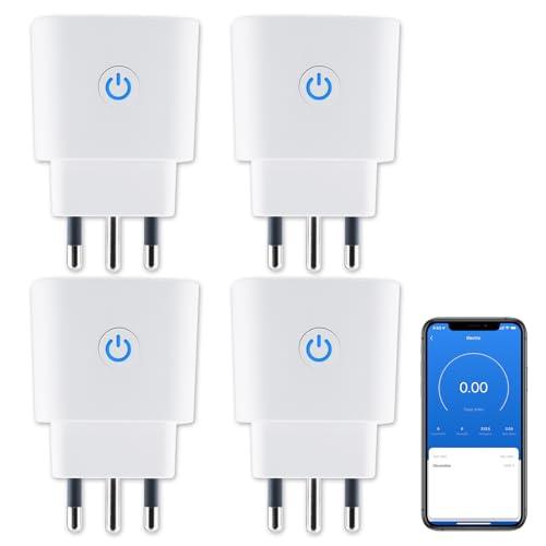 Presa Wifi Italiana 16A, Monitoraggio energetico Intelligente Smart Plug, Protezione Sovraccarico, Timer e Regolazione del Programma, Compatibile con Alexa & Google Home, 4 Pezzi