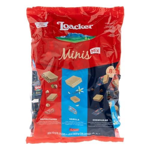 Loacker Party Pack XL, Mix di Mini Wafer Classic con Crema al Cioccolato, Nocciola e Vaniglia, 3 Varietà in 80 monoporzioni, Confezione Convenienza da 800g