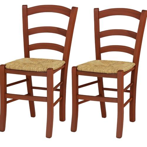 VIRSUS Set 2 Sedie Paesana in Legno con Seduta in Paglia, Misura 43x42x86 cm, Sedia Tradizionale Robusta, per Casa, Cucina, Agriturismo, Ristorante, Made in Italy (Noce Scuro)