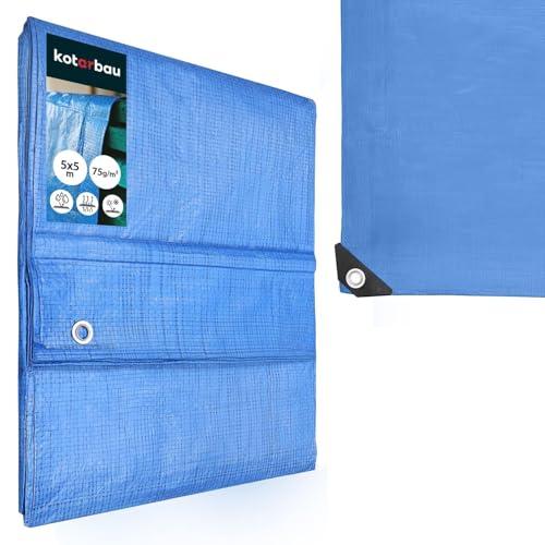 KOTARBAU® Telo Impermeabile Esterno - Polietilene - 5 x 5 m - Blu - 75 g/m² - Telo Sotto Piscina Fuori Terra - Copertura con Occhielli - Telone Robusto - Copertura Esterna - Telone da Giardino