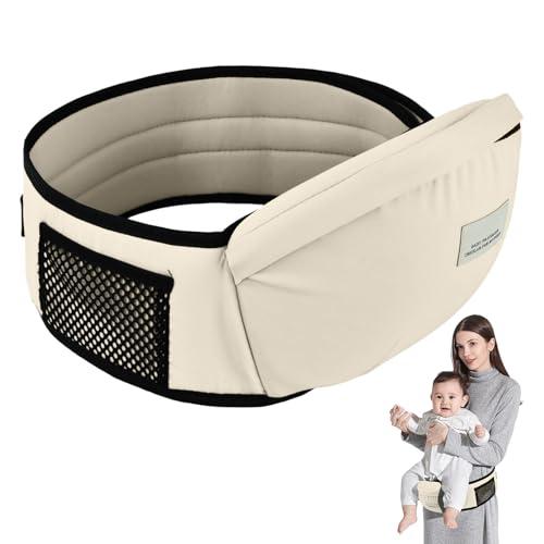 Marsupio Hipseat Ergonomico per Bambini, Cintura Porta Bebè, Seggiolino da Anca con Cintura Regolabile e Tasca Laterale in Mesh, Leggero e Traspirante, per Neonati 3-36 Mesi, Colore Beige