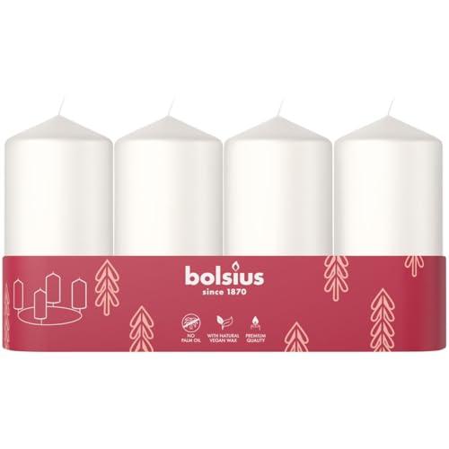 Bolsius - Set di 4 candele a colonna lisce bianche - 100 x 48 mm - Candele decorative - A lunga durata - Non profumate - Con cera vegetale naturale - Senza olio di palma