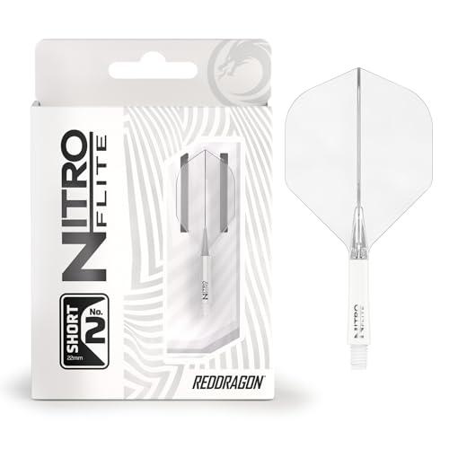 RED DRAGON Darts – Nitro Flite Integrato Sistema di Volo e Albero – No.2 Forma e Design – Bianca & Chiara Colore, Breve Lunghezza