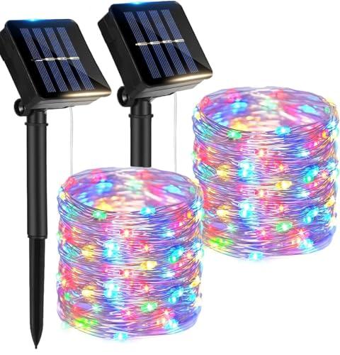 Kasanni 2 Pacchi Luci Solari Esterno, 12m 120 LED Luci Solari Esterno 8 Modalità Impermeabili Filo di Rame Led Lucine Esterno Energia Solare Decorative per Giardino, Natale, Festa