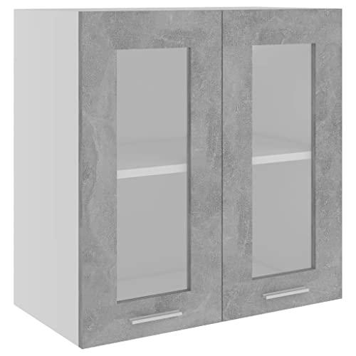 vidaXL Mobile Vetro sospeso Lyon, 60x31x60 cm, Legno ingegnerizzato Grigio Cemento, Contenitore da Parete, Bagno & Cucina, Organizer casa