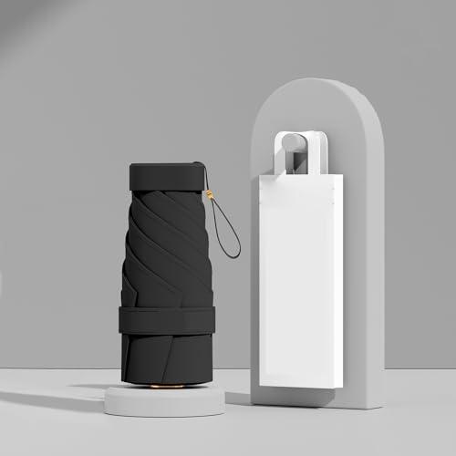 Ombrello da viaggio compatto e piatto, antivento, design sottile e portatile, pieghevole, con sei stecche resistenti per avventure all'aria aperta