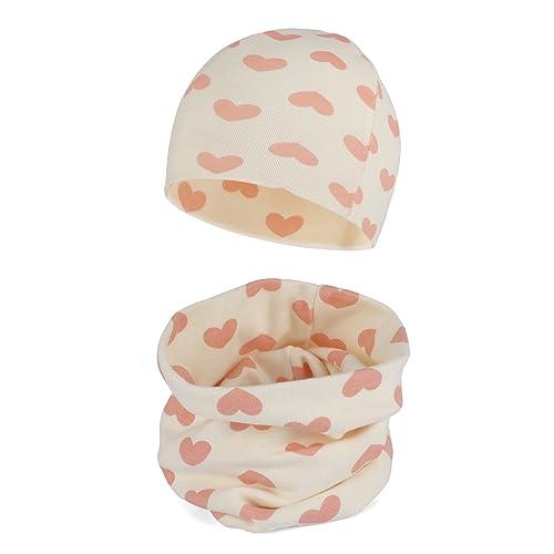 Cheerful Mario Cotone Berretto e Sciarpa Scaldacollo Coordinati per Bambini Modello Carino Neonato Cappello y Sciarpa Rosa Cuore 3-7 anni