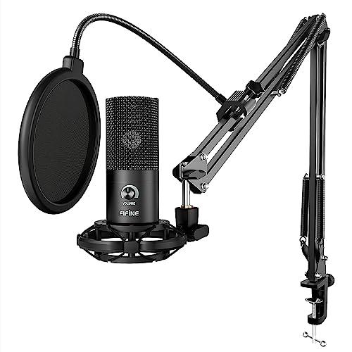 FIFINE Condensatore a Microfono studio kit, USB Microfono Computer con Braccio per Microfoni Regolabile e Filtro Anti-pop per Strumenti Voice Overs Registrazione Podcasting YouTube Gaming