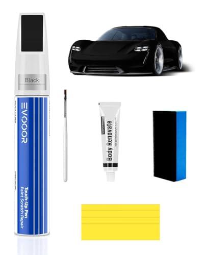 EVOOOR Nero Kit 2 in 1 per ritocco della vernice dell’auto con cancellatore di graffi – Riparazione auto, riparazione graffi, soluzione rapida e semplice