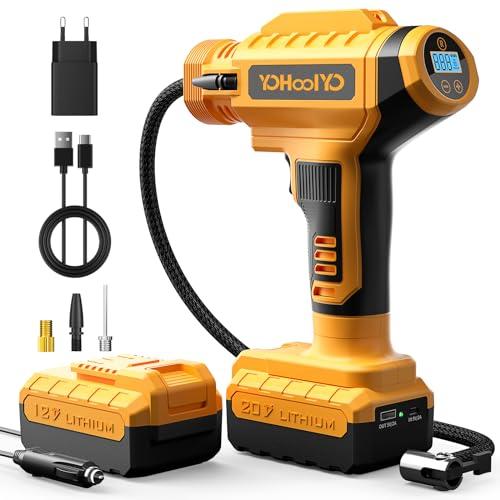 YOHOOLYO Compressore Aria Portatile per Pneumatici 150PSI Manometro Digitale LCD, luci a LED, Adatta per Auto,Biciclette, Moto e Palloncini