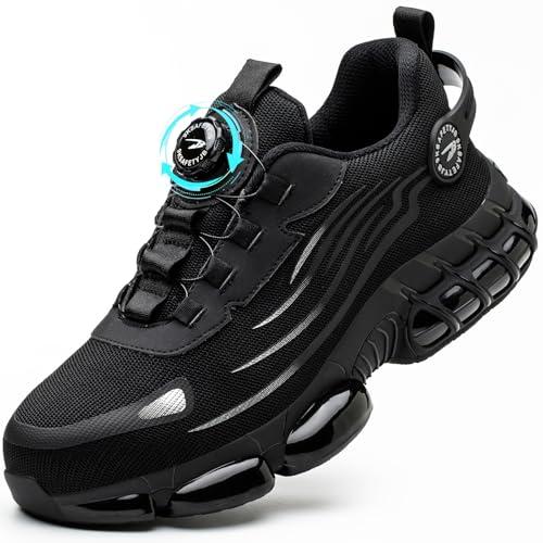 Scarpe da Lavoro Donna Uomo Moda Scarpe Antinfortunistiche Leggere Sportive Antiscivolo con Punta in Acciaio Traspiranti Comodo Scarpe Sicurezza Nero 39 EU