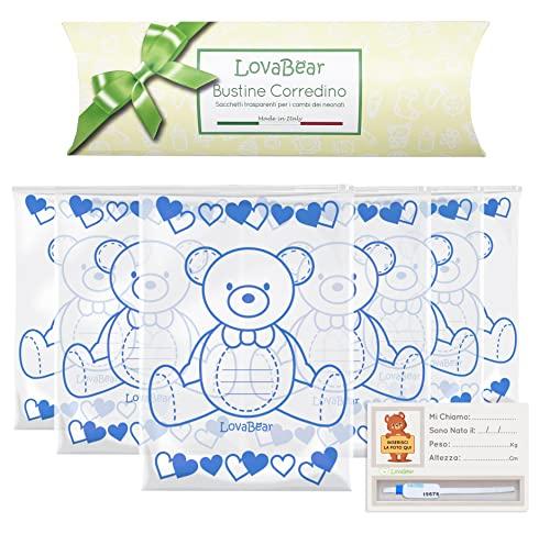 Lovabear 6 Bustine Corredino Neonato – Sacchetti, Buste Ospedale Nascita, Chiusura con Cursore Ermetico GripLock, 6pz Trasparenti Porta Primo Cambio Vestiti Borsa Parto, Bimbo