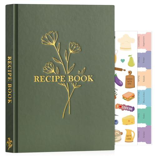 Lanpn Libro di Ricette Il Mio Ricettario B5 in Pelle, Quaderno per Ricette da Scrivere, Recipe Cook Journal Book to Write in Your own Recipes, Libri di Cucina Cooker Girl Libro, Verde, Inglese