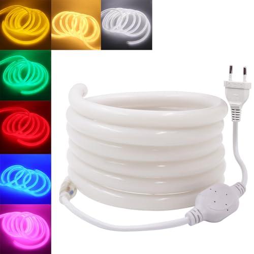 HEGEHE - Striscia LED 220V, IP65 Flessibile Impermeabile, 120 LED/m 2m Luce Bianca 6000K Striscia Neon LED Tubo Tondo CRI85+, Illuminazione Luminosa a 360°, Tagliabile
