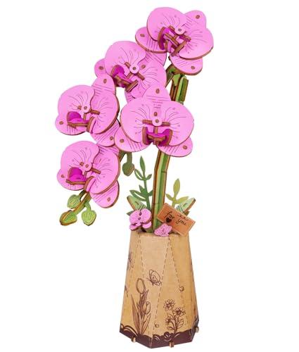 ROBOTIME Puzzle in legno 3D, kit di modelli di fiori artificiali per adulti, decorazione creativa per la casa, accessori per soggiorno, regali per donne a San Valentino (Orchidea Phalaenopsis Viola)