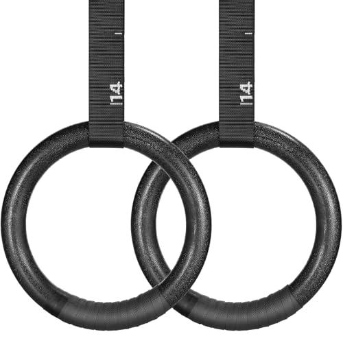 LIFERUN Anelli da Ginnastica, 32 mm/ 28 mm, Anelli da Ginnastica olimpica con Fascia, Cinghie Regolabili e marcatori, Anelli per Allenamento Completo (ABS - 28mm)