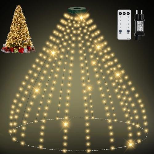 SKELO Luci Albero di Natale 400 LED 2.5M 16 Fili 8 Modalità IP65 Telecontrollo Timer Mantello Luci Natale Albero Luci Albero di Natale a Cascata con Anello Luminarie Natalizie per Interno Esterno