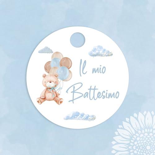 30 pezzi, Cartellini Tondi Stampati, 30 millimetri, etichette, battesimo, nascita, bambino, grazie, tondo, orsetto bimbo, festa kit, allestimento, bomboniere (ORSO-03-C)