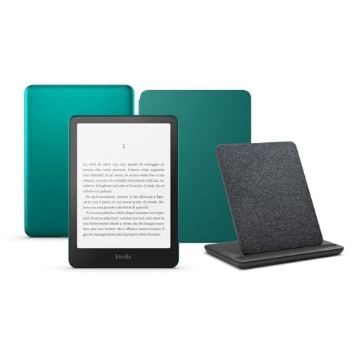 Kindle Paperwhite Signature Edition (versione 2024) da 32 GB senza pubblicità, una cover basata su Amazon Plant e un dock di ricarica wireless Made for Amazon