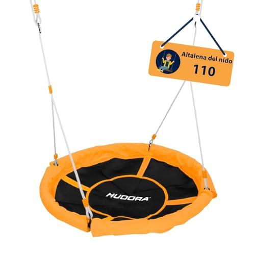 HUDORA Altalena a nido 110 - altalena in plastica verde/arancione fino a 100kg - altalena con diametro di 110cm per interni ed esterni - Altalena familiare regolabile per bambini e adulti