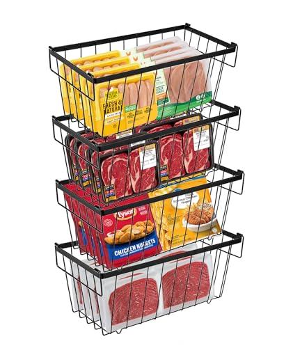 Torchesy 3PCS Cestini per Congelatore，cestelli per Congelatore Impilabili in Metallo Con Manici E Fondo Nero Antiscivolo, Adatti per Contenitori Organizer per Congelatore 37 X 18.5 X 15.5 Cm