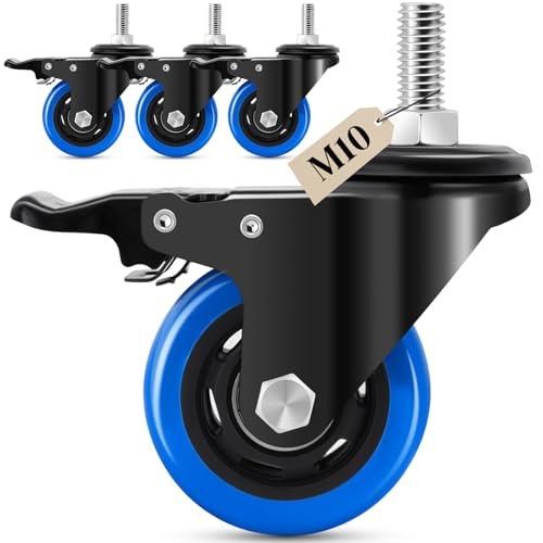 Humagineer 75mm Ruote per Mobili con stelo filettato M10 x 1,5x 30mm, Ruote per Carrello Carichi Pesanti Capacità 540KG, 360 Gradi Rotelle Girevoli con freno Mobili, Barbecue, Carrelli, Trasporto