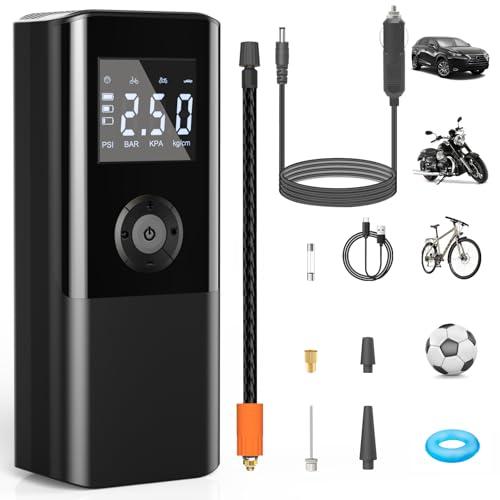 AOKBON 150PSI Compressore Aria Portatile Auto 6000mAh 12V DC Mini Compressore Portatile per Auto 15L/min Compressore a Batteria con Luce LED e Display LCD per Moto Auto e Bicicletta