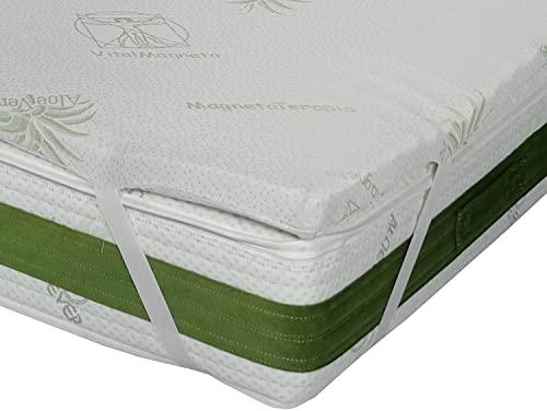 Topper CORRETTORE in Memory Foam Fresco da 5 CM,SFODERABILE in Aloe Vera con Elastici (110 x 190 Cm Piazza e Mezza)