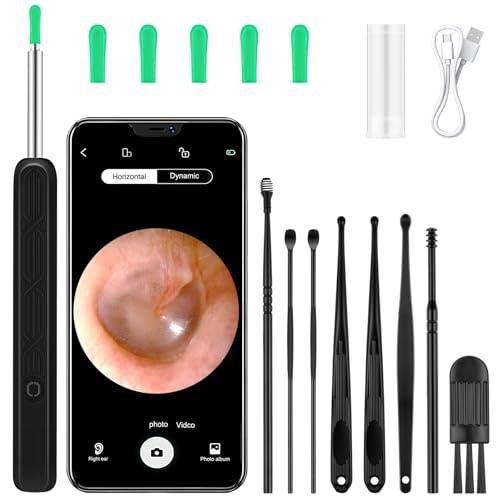 BUTBU Otoscopio, 8 Kit Pulizia Orecchie, Impermeabile Endoscopio con 6 Luci LED, Pulisci Orecchie per iPhone, iPad e Android, Nero