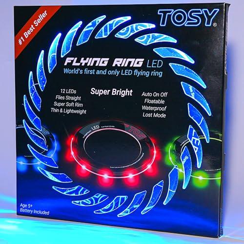 TOSY Flying Ring - 16 milioni di colori RGB o 12 LED, luminoso, modalità smarrimento, accensione automatica, impermeabile, frisbee leggero, regalo di compleanno e di Natale per ragazzo/ragazza/bambino