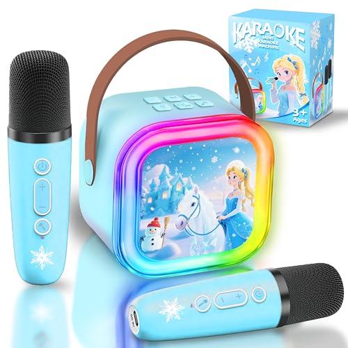 GirliGlee Karaoke per Bambini, Mini Cassa Bluetooth con 2 Microfoni Wireless Karaoke, Microfono Frozen Bambina 3 4 5 6 7 8 9 anni,Regalo Giochi per Bambina 3-7 anni