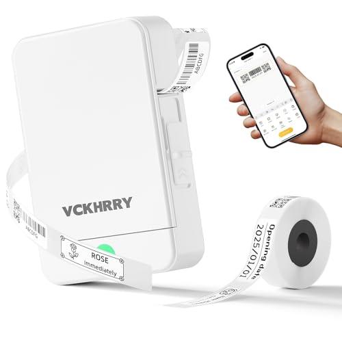 VCKHRRY Etichettatrice Termica Bluetooth Portatile Stampante per Etichette Adesive Senza Inchiostro, con 1 Rotolo Incluso, Compatibile con iOS/Android, per Casa, Cucina, Scuola, Ufficio,