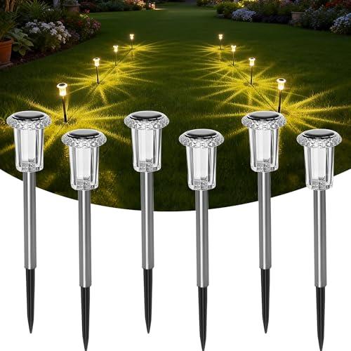 Luci Solari da Giardino a LED–Lampade Solari da Esterno (Set da 6)–Illuminazione Solare da Giardino Bianco Caldo–Decorazione Solare da Giardino Impermeabile IP44 per Prati, Ambienti Esterni e Giardini