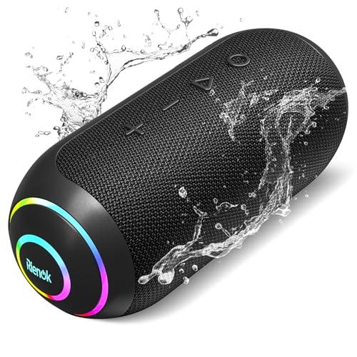 RIENOK Cassa Bluetooth Portatile Potente 40W IPX7 Impermeabile, 30 Ore di Autonomia, Altoparlante Bluetooth Doppie Trombe, Vero Stereo Senza Fili, Luce LED, Supporto Scheda TF & AUX