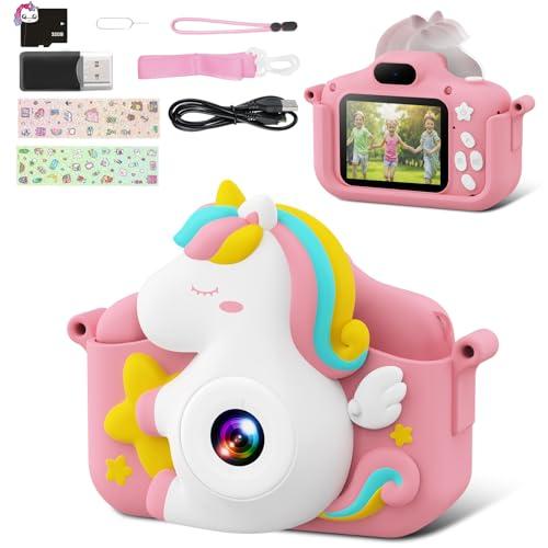 CAMCLID Macchina Fotografica Bambini, 2.0 Pollici Fotocamera Digitale Bambini 1080P HD Videocamera con Scheda 32 GB, Regalo Giocattolo di Natale & Compleanno per Ragazze Ragazzi da 3-12 Anni (Rosa)