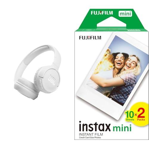 JBL Tune 510BT – Cuffie Bluetooth over-ear in bianco – Compatibile con gli assistenti vocali – Lunga autonomia fino a 40 ore e INSTAX Mini Film Standard 20/PK