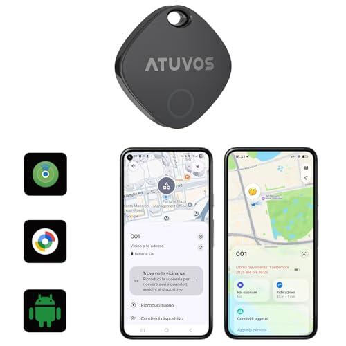 ATUVOS Dual System Air Tag Pro Tracker 1 pezzi Nero, Funziona con Android Google Funzioni Trova o iOS Apple Dov'è APP (Huawei non Supportato), Localizzatore Bluetooth per Valigia, Borsa, Portafoglio.